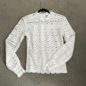 White Eyelet Zip Long Sleeve Top